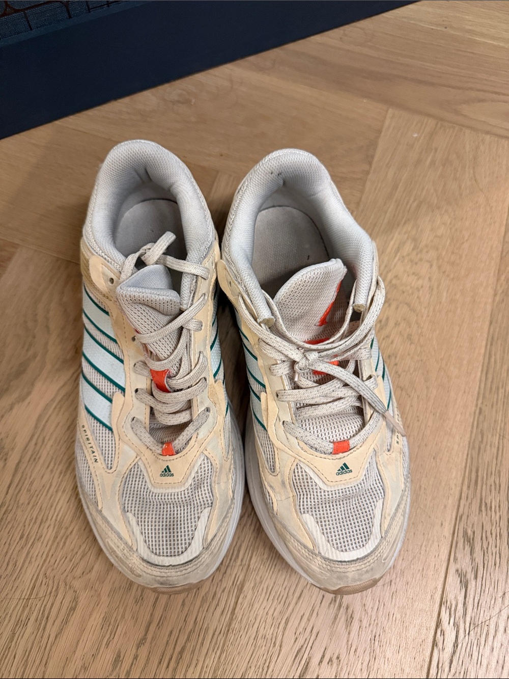 adidas Cream Mesh Sneakers with Teal and Orange Accents